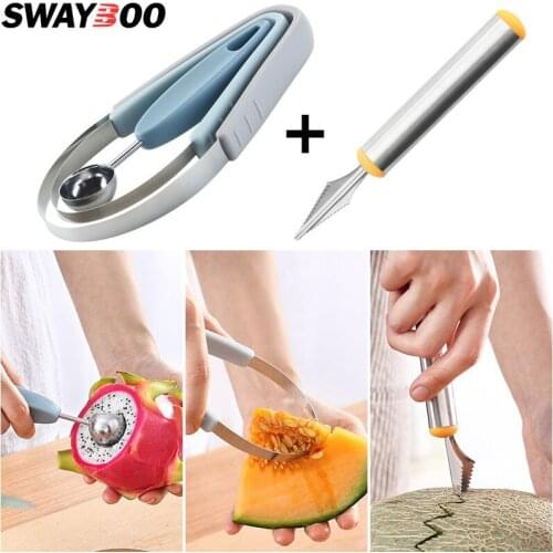 Swayboo Multi-function 4 PCS sets kitchen tools Ice Cream Dig Ball Scoop Carving Knife Melon Fruit Spoon peeler Kitchen Gadget
