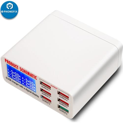 Multiport USB Charging Station For iPhone Repair EU US UK Plug Fast Charger For iPad Pro/Air/Mini/3/2/1 Digital Display Charging