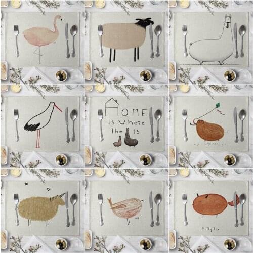 Fashion Print Rectangle Cotton Linen Western Style Table Pad Cut Mats Placemat for Dinner Kitchen Table 40x30cm