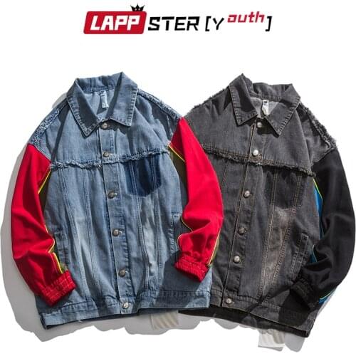 LAPPSTER-Youth Men Japanese Streetwear Vintage Jean Jacket 2021 Mens Vintage Patchwork Designer Denim Jacket Male Fashion Coats
