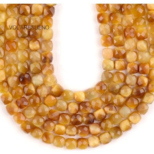 Natural Gem Golden Tiger Eye Faceted Square Beads For Jewelry Making DIY Needlework Loose Spacer Stone Beads Bracelet Charms 15