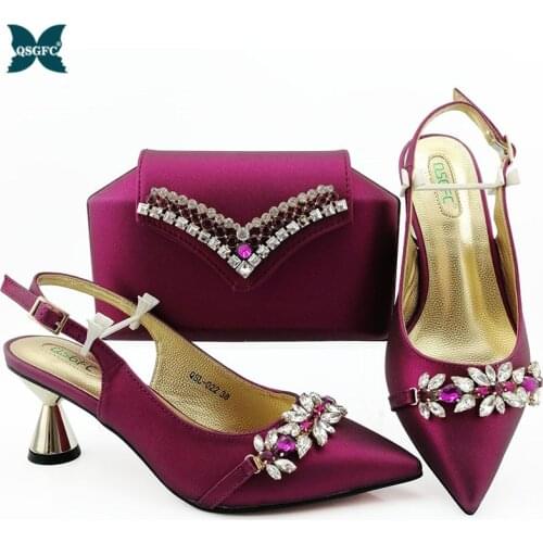 Newest Winter Magenta Italian design Shoes With Matching Clutch Bag Hot African Wedding With High Heel shoes and Bag Set Party
