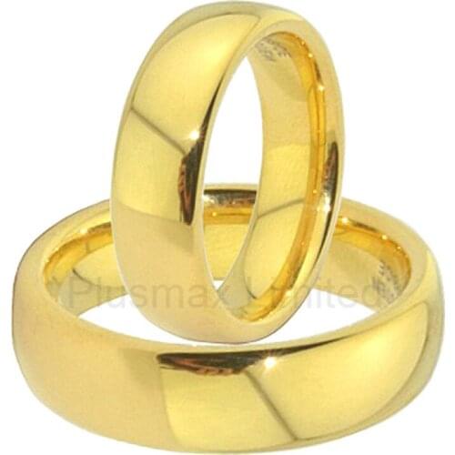 Wedding Band Tungsten Rings 1 Pair Male 6mm Female 4mm Classic Comfort Fit Gold Color Lovers Engagement Couple Rings