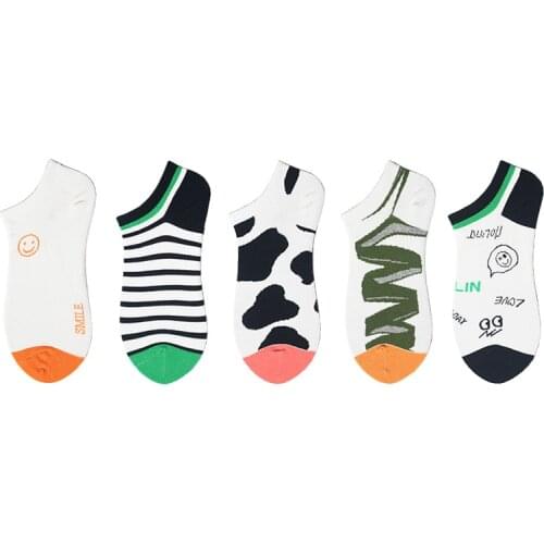 Original Design Spring Summer Cotton INS Fashion Strange Abstract Graffiti Striped Woman Breathable Outing Soft Man Ankle Socks