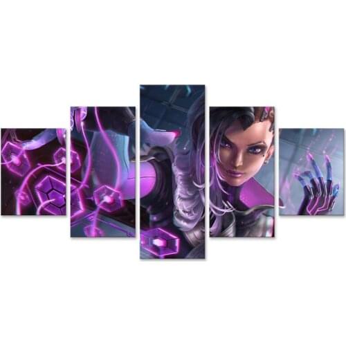 Overwatchs Girl Sombra Canvas Painting Wall Art 5 Pieces Home Decoration For Living Room Modular Pictures Artwork Poster