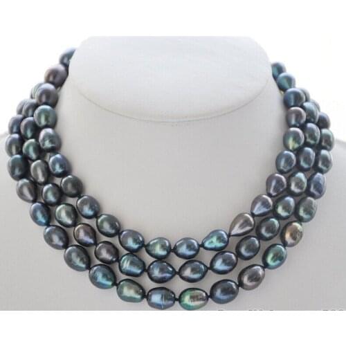 50" 14mm peacock black rice freshwater cultured pearl necklace