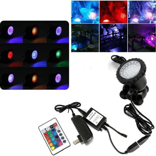 36Led IR Remote Control RGB submersible Spotlight Underwater Aquarium Fish Tank Pool Pond Garden Fountain Lamp IP68 Multicolor