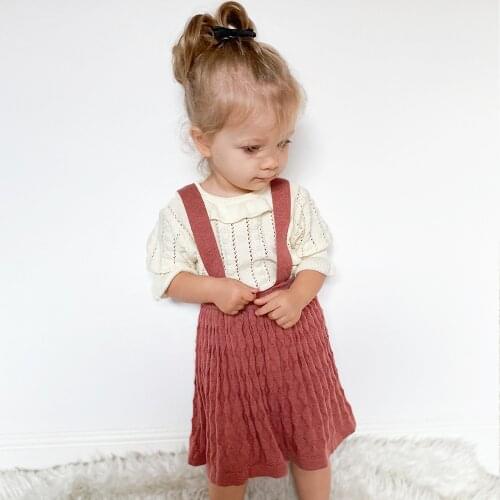 Spring Summer New Girls' Solid Color Knitting Childrens Back Pleated Skirt 1-4 Years Old Light Blue Brick Red Dark Blue 2021