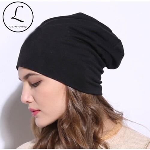 Casual Spring Women Black Slouch Beanies Hats Solid Color Thin Cotton oversize Bonnets Caps For Ladies Men Hats Wholesale