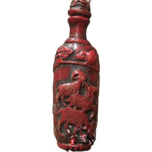 Antique ornament red coral snuff bottle home decoration office creative yangyangruyi