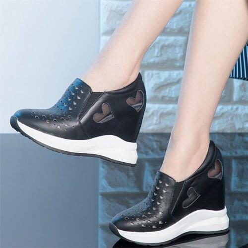 Platform Pumps Women Hollow Genuine Leather Wedges High Heel Gladiator Sandals Female Round Toe Fashion Sneakers Casual Shoes