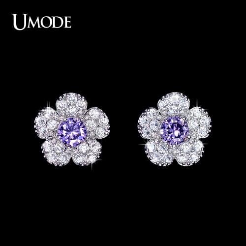 UMODE Small Cute Design Earring Purple Centre CZ Sakura Flower Stud Earrings Lovely Earrings for Women Christmas Brincos UE0116