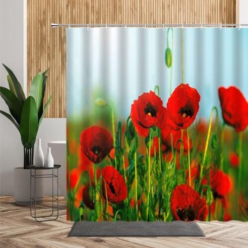 Natural Flower Scenery Bathroom Shower Curtain Spring Floral Printed Bath Fabric Waterproof Curtains Home Decoration Accessories