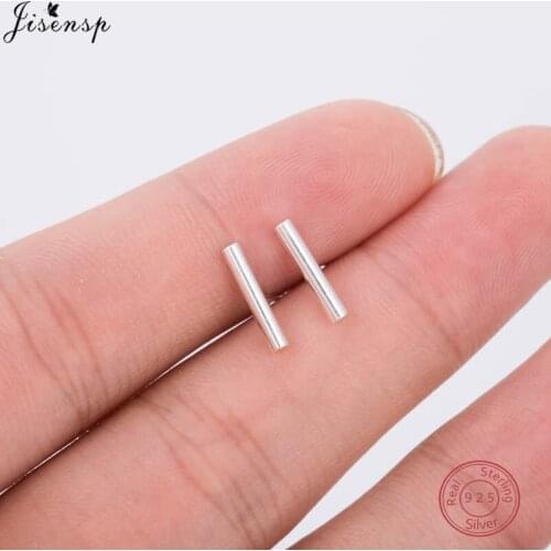 Jisensp 925 Sterling Silver Round Bar Stud Earrings in 2 Different Size Simple Punk Stud Earrings Women Wedding Jewelry Bijoux