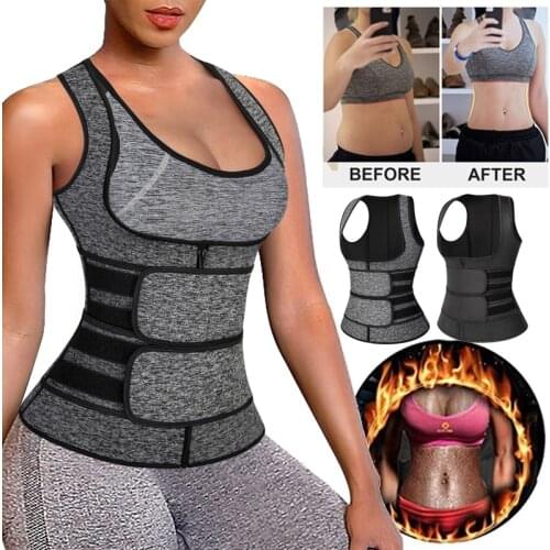Womens Corset Waist Trainer Body Shaper Modeling Strap Slimming Belt Shapewear Neoprene Sauna Suit Sweat Vest Zipper Tank Top