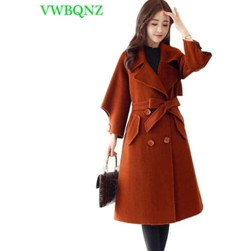 Autumn Winter New Plus size Womens Woolen Jacket High quality Tie Wild Overcoat Elegant Women Loose Long Woolen coat 5XL A31