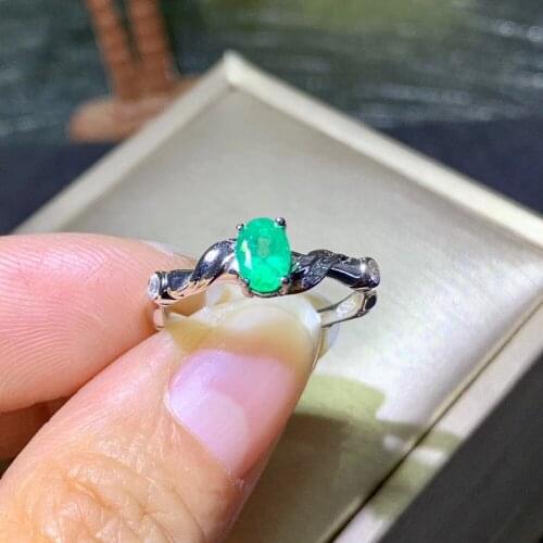 Natural green emerald gem Ring Natural gemstone Ring S925 silver grace simple wave Hemp flowers womens party gift Jewelry
