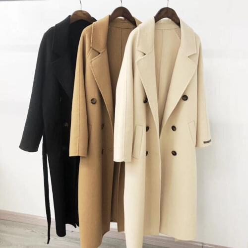 Autumn Women Woolen Coat Turn Down Collar Double Breasted Long Wool Coat Camel Women Warm Coat Casaco Feminino