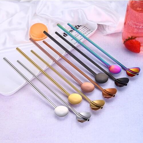 1pcs Stainless Drink Straw Spoon Bar Accessories Reusable Straw Long hand Stainless Spoon Drink Straw