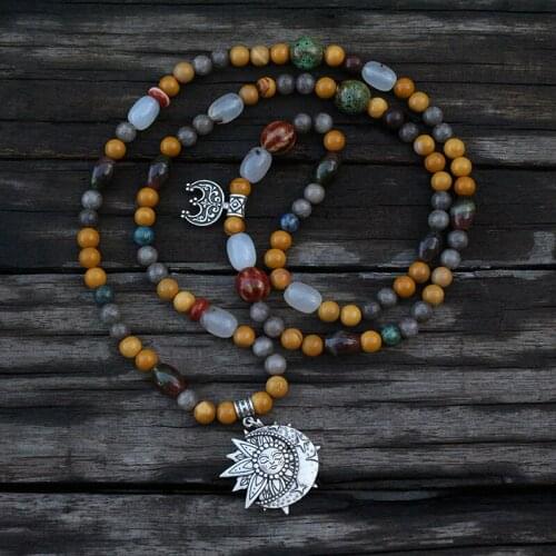 1pcs Viking Dress Jewelry, Viking Kette, Natural Stone, Tribal Jewelry, Ethnic Jewelry, Bohemian, Sun & Moon Unique Gift For You