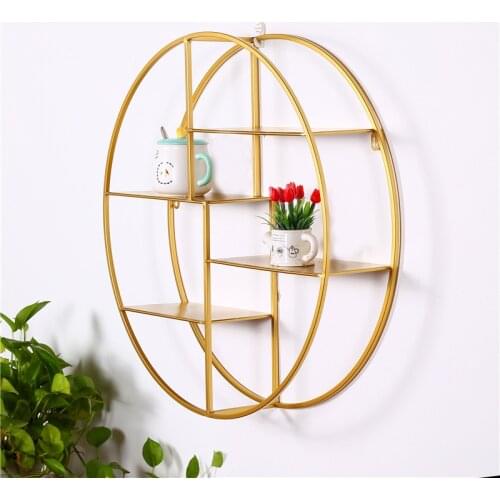1PC Nordic Wall Decoration Storage Shelf Storage Rack Wall Hanging Frame Iron Solid Wood Partition Board Circular Shelf JL 242
