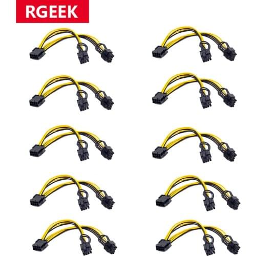 10pcs PCI Express 8 Pin to Dual 8 (6 2) Pin PCIE Power Splitter Cable for Motherboard Graphics Video Card PCI-E Data Cable 20cm