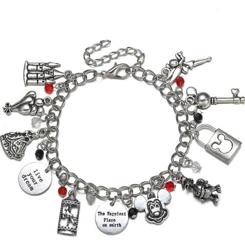 10 pcs Cartoon Mickey Minnie Charm Bracelet for Women Lovely Kawaii Kids Jewelry DIY Brand Bracelet Adjustable Bangle Wholesale