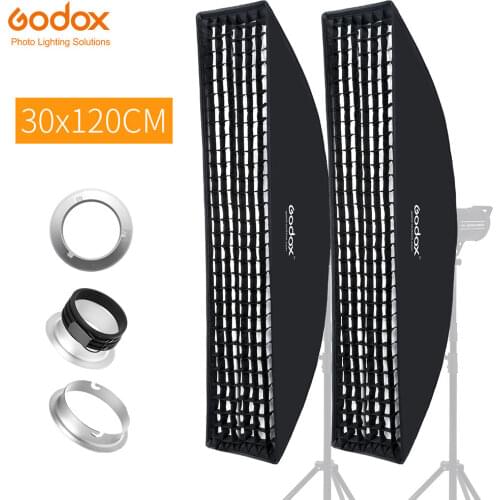 2PCS Godox 12"x 47" 30 x 120cm Strip Honeycomb Grid Rectangular Softbox for Bowens Profoto Elinchrom Mount Studio Flash Softbox