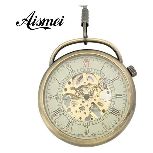2018 Vintage Antique bronze Quartz Pocket Watch Pendant with Chain Unisex Gift Roman Numerals 24-hours Dial