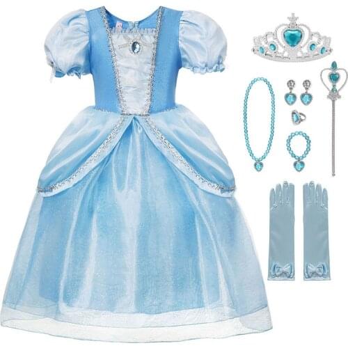 2020 Blue Cinderella Girls Dress up Princess Costume Sleeveless Prom Kids Frocks Party Cosplay Halloween Birthday Dresses Cloth