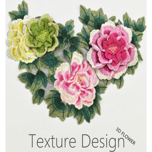 3D Patches Flowers Embroidered Sew On Patch For Clothing Jacket large peony Applique DIY Accessory