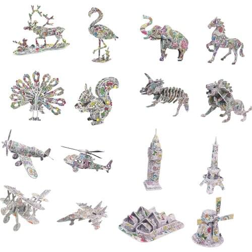 3D Coloring Puzzle Animals Puzzle w/ 12 Pen Art Craft Painting 3D Puzzles Decompression Toys Age 7
