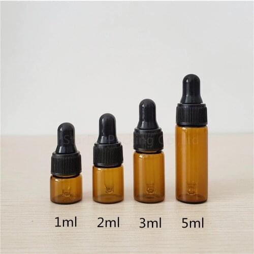 50pcs 1ml 2ml 3ml 5ml Portable Amber Aromatherapy Esstenial Oil Bottle With Glass Eye Dropper, Mini Empty Dropper Bottle