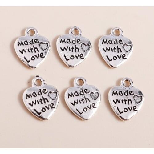 50pcs 10*12mm Carved Alloy Mode with Love Heart Charms for Jewelry Making Sweet Love Pendant Necklaces Earrings Accessories
