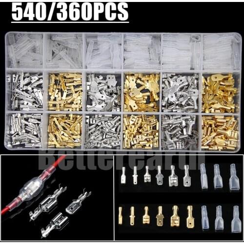 540/360PCS 2.8/4.8/6.3mm Male Female Spade Connectors Wire Crimp Terminals Plugs with Insulating Sleeve Assortment Kit