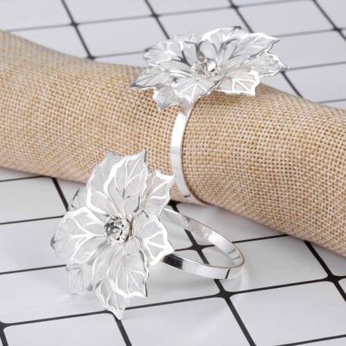 6Pcs Sliver Napkin Rings Hollow Out Flower Serviette Buckle For Dinner Party Birthday Wedding Family Gatherings Table Decor