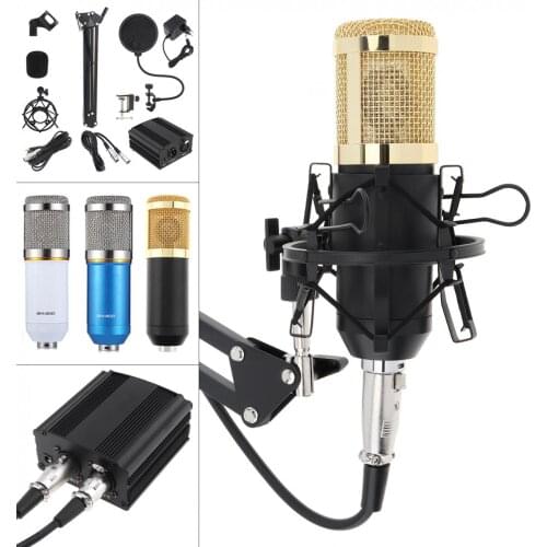 BM-800 Professional Condenser Microphone Live Microphone with Phantom Power Supply Karaoke Condenser Microphone Suit Kits