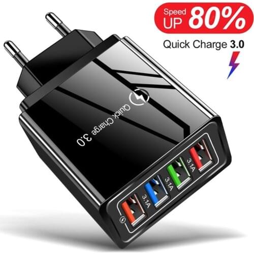 Fast QC3.0 Wall Charger 4 Ports USB Wall Charger Adapter Charging Block for Samsung Galaxy Note 20 10 S20 S21 IPhone IPad Tablet