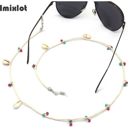 Fashion Conch Seashell Eyeglass Chain for Women Green/Red Beaded Glasses Lanyard Strap Rope Sports Non-Slip Eyewears Accessories