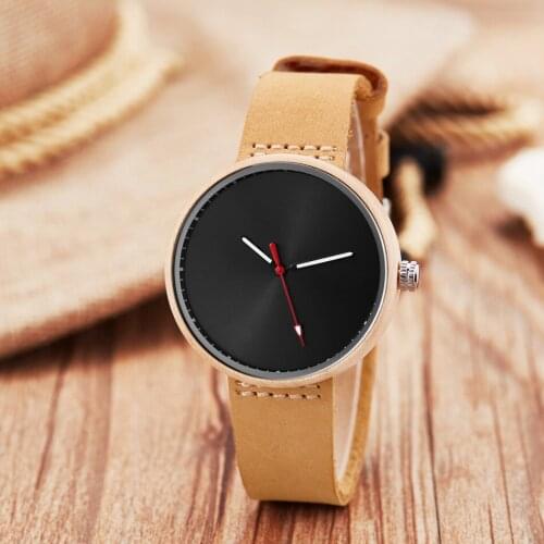 Creative Leather Strap Round Natural Wooden Lady Wristwatch Women Unique Fashion Leisure Female Girls Watch For Sports Travel