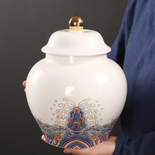 Tea Container Ceramic Enamel Color Tea Cans Large-capacity Airtight Cans Pu'er Tea Box Household Coffee Beans Storage Candy Cans