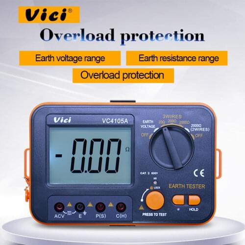 VICI VC4105A Digital Earth Ground Resistance Tester Earth Voltage Ohm Megger meter 0-200V 0-2000ohm LCD display