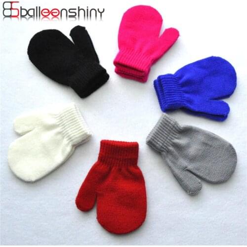 Balleenshiny 1pair Baby Gloves for Boys Girls Solid Winter Kids Warm Gloves Full Finger Glove Knitted Anti Scratch Baby Mittens