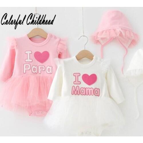 Pink/white long sleeve romper baby boy/girls love papa mama jumpsuit foe newborn kids overalls baby dress 0-24m