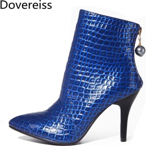 Dovereiss Fashion Womens Shoes Winter Pure color blue consice Pointed Toe sexy Stilettos Heels Sexy Short boots big size 42