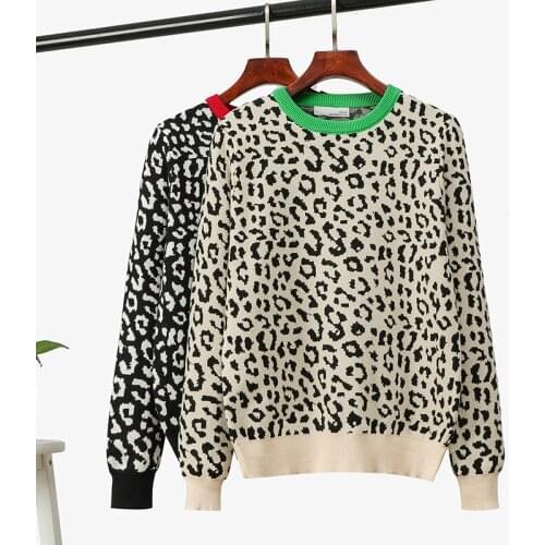 Ner Jumper Autumn Winter Knitted Sweater Women Oversized Sweaters Female Leopard Jacquard Fashion Wool Blends Pullover