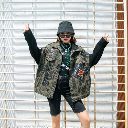 2021 Jacket Denim Fashion Loose Street Hip Hop Free Shipping Real Shot For Men And Women Stitching Sequin Cloth Stickers