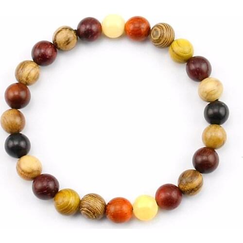 Natural Mix Brown Black Wooden Beads Bracelets for Women Men Jewelry Accessories Unisex Wood Handcrafted Stretchy Elastic Bangle