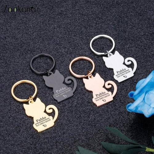 Personalized Engraving Pet Cat Name Tags Customized Dog ID Tag Collar Accessories Nameplate Anti-lost Pendant Metal Keyring