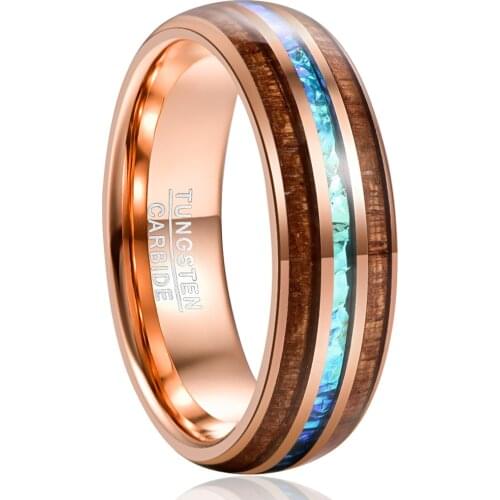 Wedding Anniversary Tungsten Steel Rings Gift 6MM Wide Plating Rose Gold Inlaid Acacia Dome Rose Gold Ring